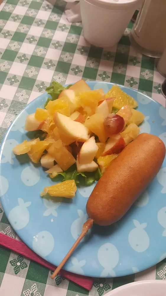 Corn Dog with Fresh Fruit